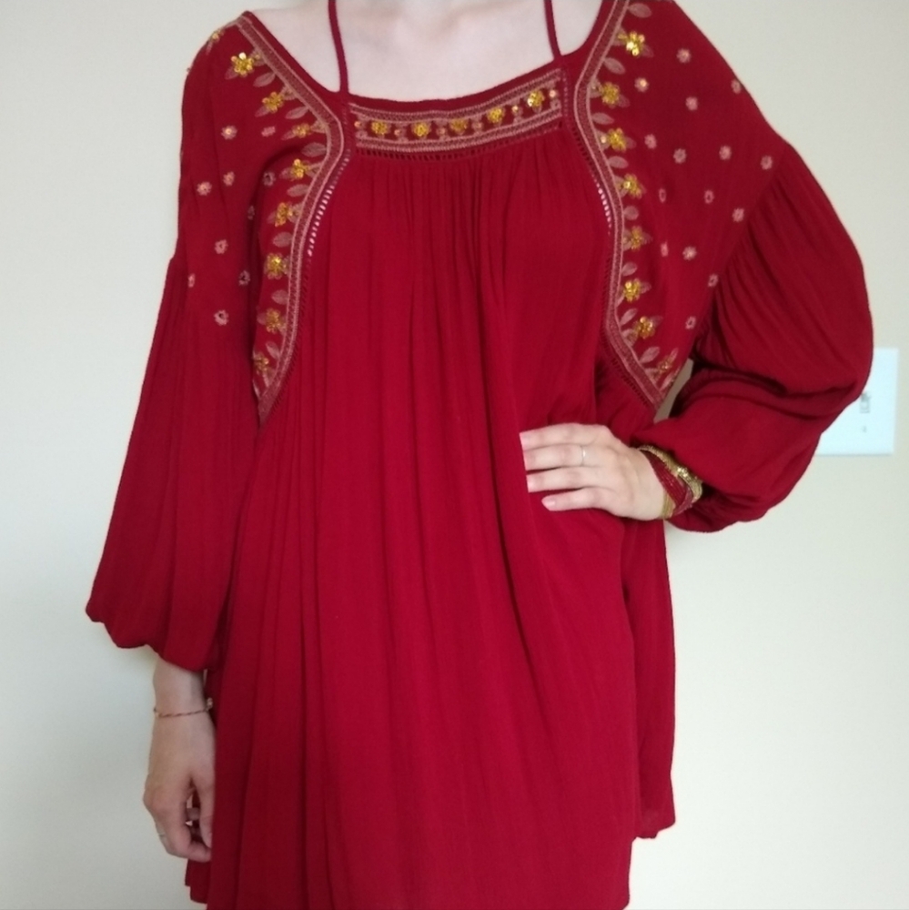 Altar'd State Dress Red with Gold Embellishments Size M